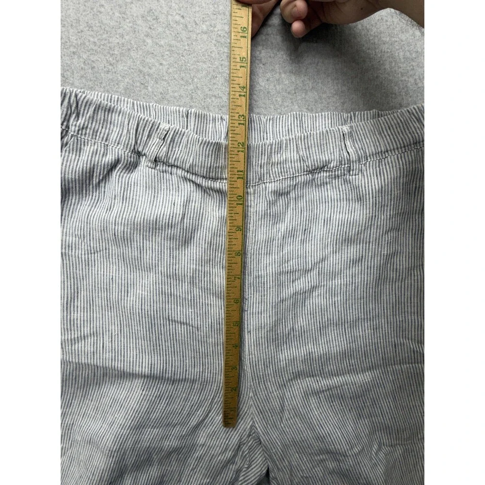 Quince 100% Linen Pants Womens Blue Pinstripe Large Pull On Casual Straight Leg